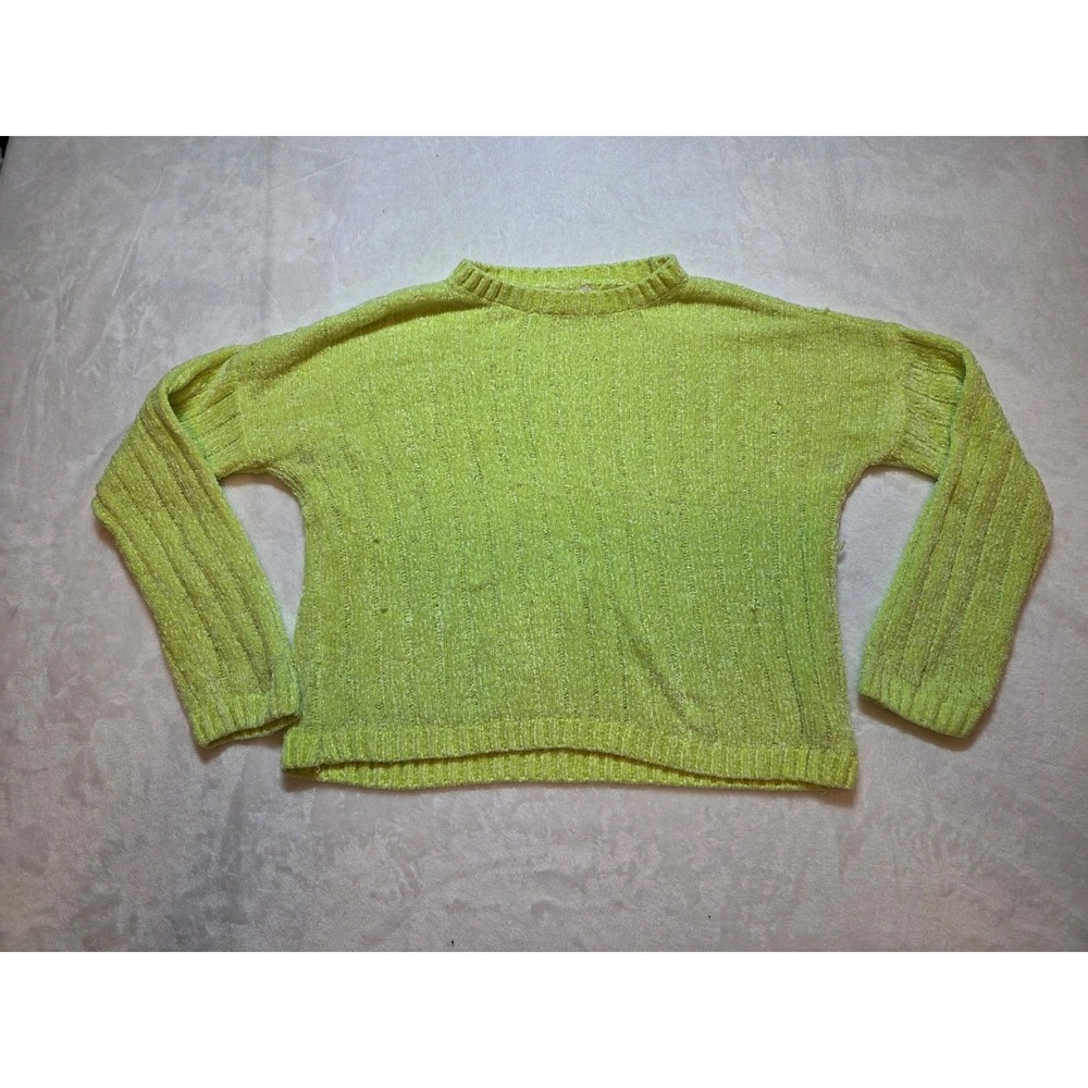 306 No Boundaries Girls 11-13 Lime Green Off Shoulder Ribbed Sweater Top